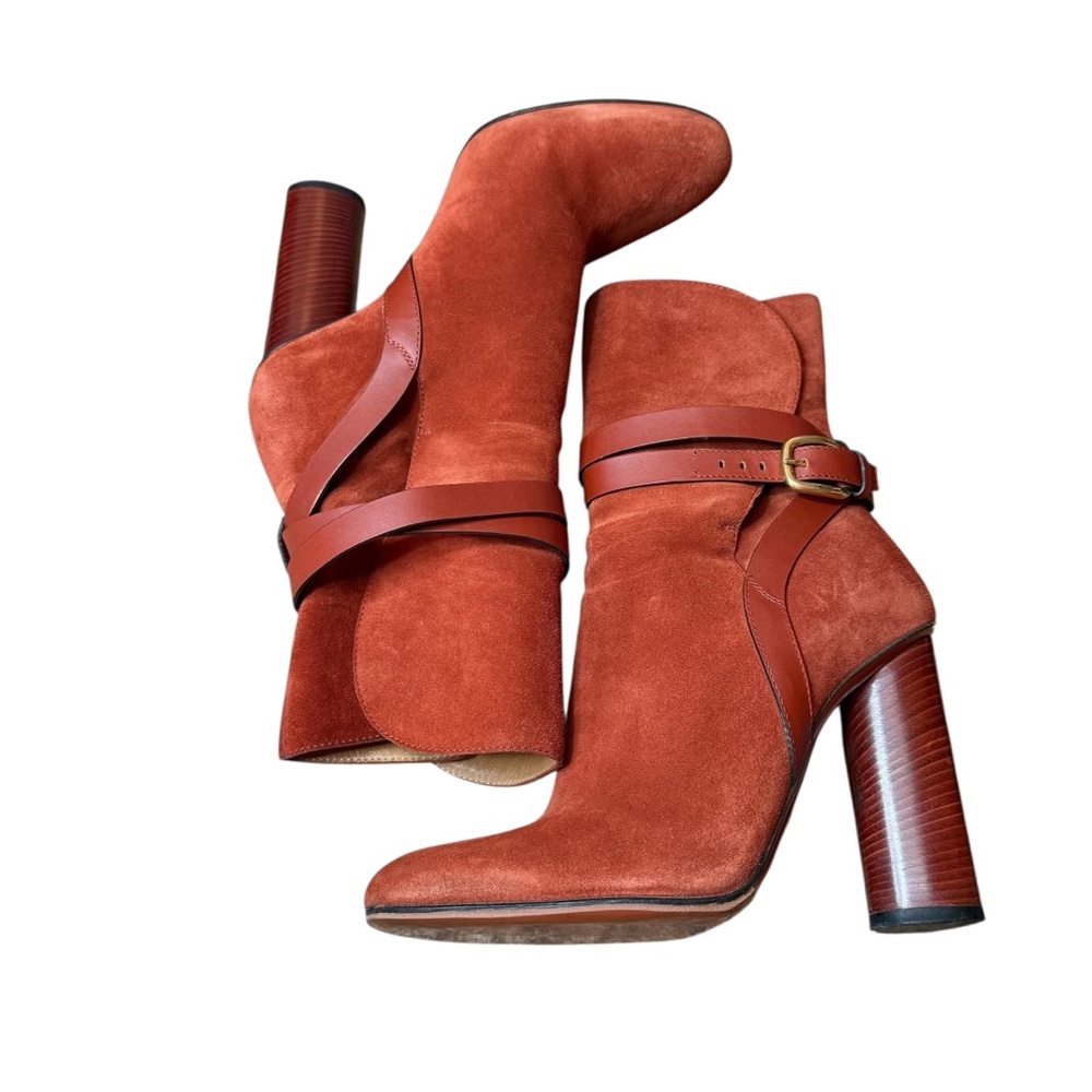 Gucci Abigail Suede Ankle Boots Rust Orange Ankle Straps EU 39 US 9 - Picture 9 of 16